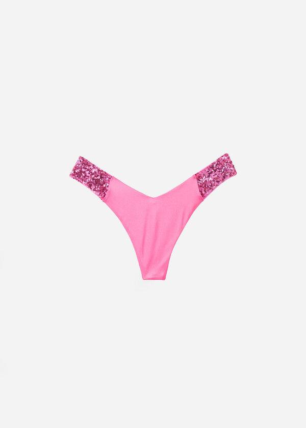 Women's Calzedonia Sequined High-Cut Brazilian Cannes Cheeky Bikini Bottoms Pink | IE1546GL