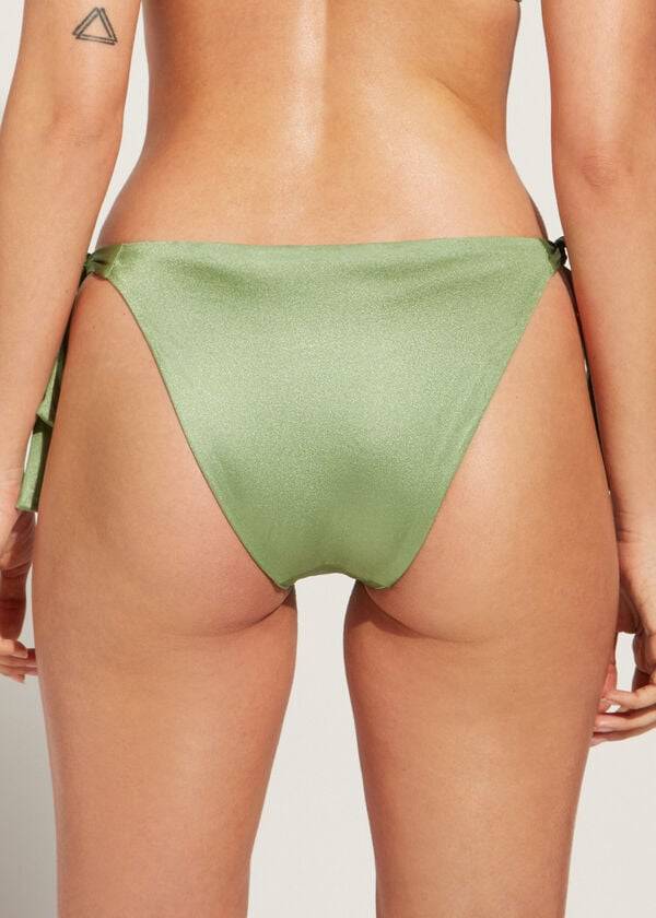 Women's Calzedonia Sequined Side-Tie Cannes Bikini Bottoms Green | IE1548JJ