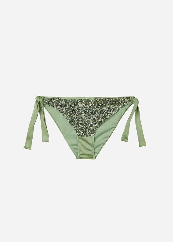 Women's Calzedonia Sequined Side-Tie Cannes Bikini Bottoms Green | IE1548JJ