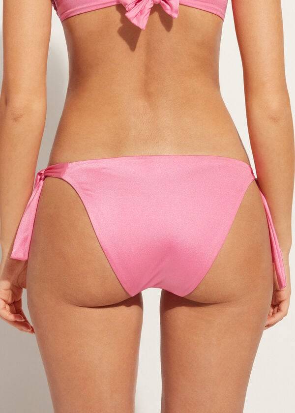 Women's Calzedonia Sequined Side-Tie Cannes Bikini Bottoms Pink | IE1550LH