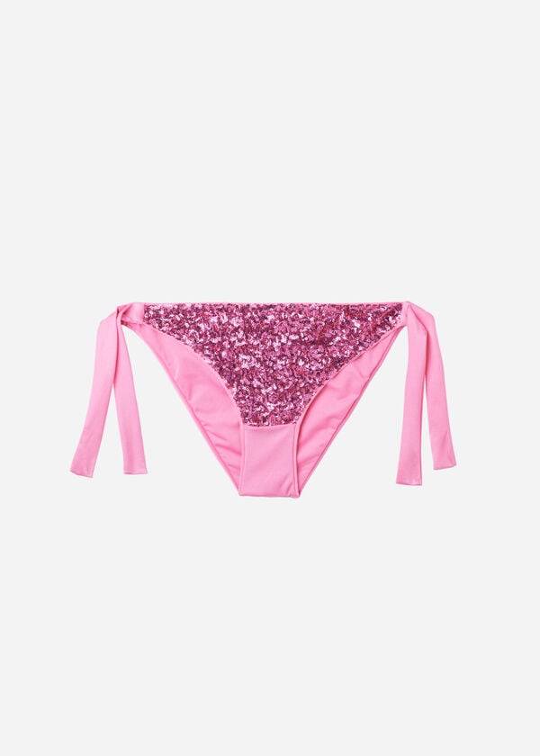 Women's Calzedonia Sequined Side-Tie Cannes Bikini Bottoms Pink | IE1550LH