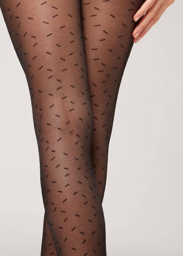 Women's Calzedonia Sheer 30 Denier All-Over Dash Patterned Tights Black | IE1127SO