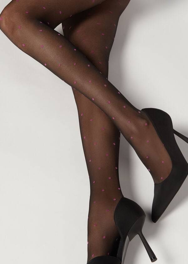 Women's Calzedonia Sheer 30 Denier All-Over Polka-Dot Patterned Tights Black | IE1128DN