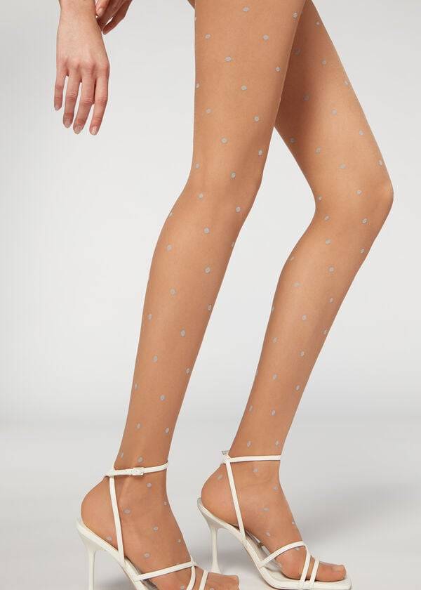 Women's Calzedonia Sheer 30 Denier All-Over Polka-Dot Patterned Tights Beige | IE1129FM