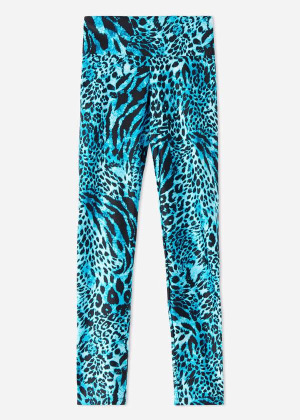 Women's Calzedonia Shiny Animal-Print Athletic Leggings Turquoise | IE2681WY