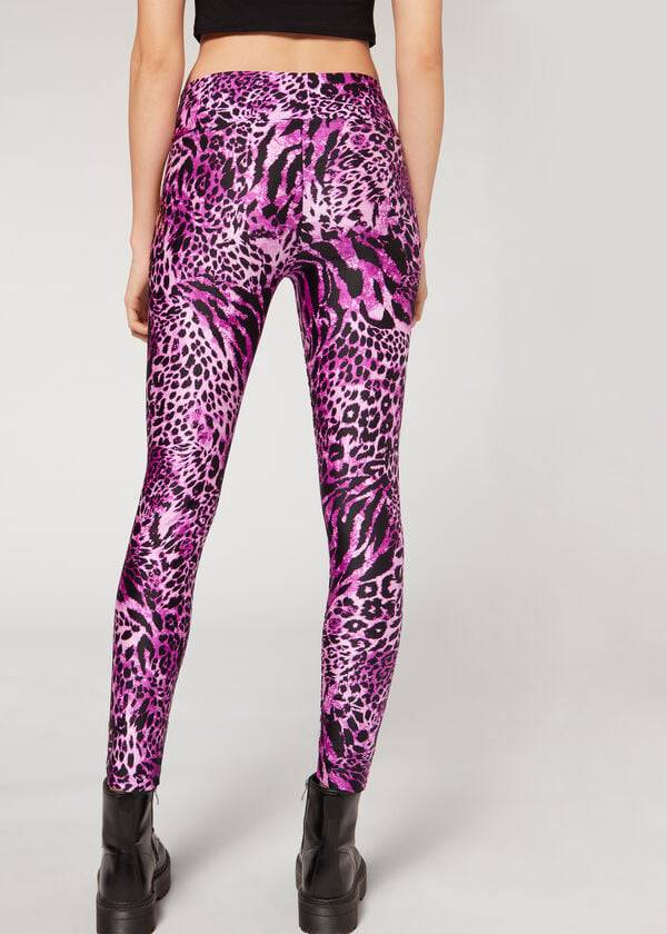 Women's Calzedonia Shiny Animal-Print Athletic Leggings Pink | IE2682QZ