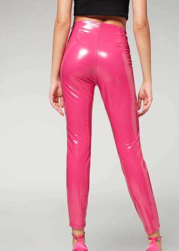 Women's Calzedonia Skinny in Thermal Vinyl Leggings Pink | IE2684NB