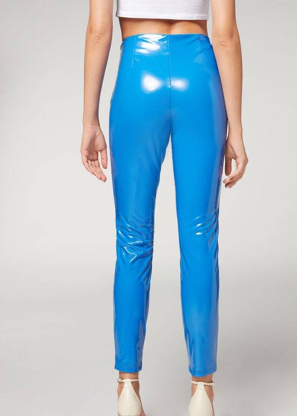 Women's Calzedonia Skinny in Thermal Vinyl Pants Blue | IE2738HK