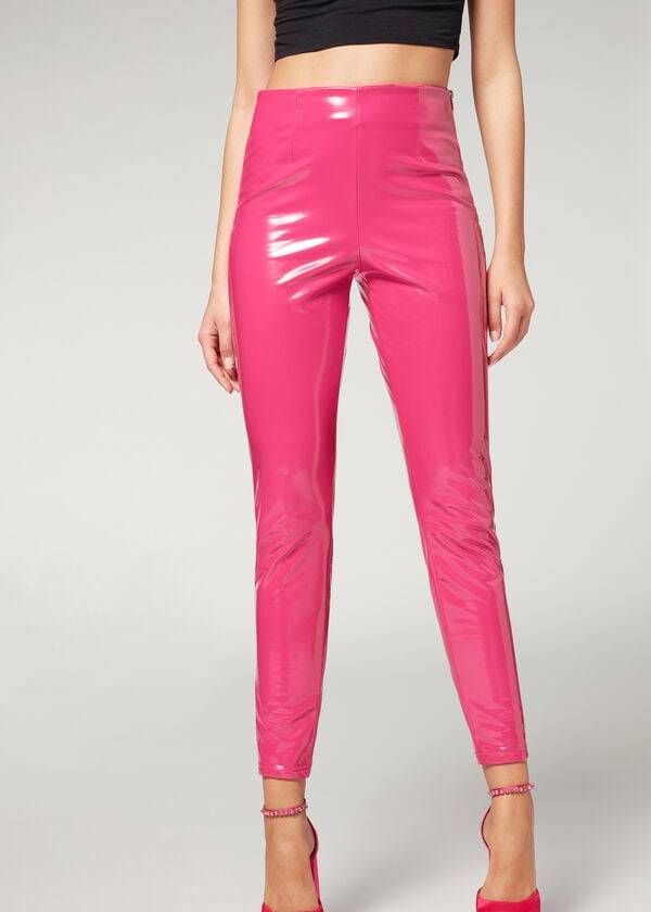 Women\'s Calzedonia Skinny in Thermal Vinyl Pants Pink | IE2739GL