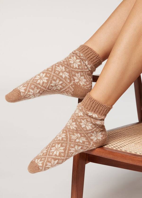 Women\'s Calzedonia Soft Christmas Short Socks Beige | IE2536BC