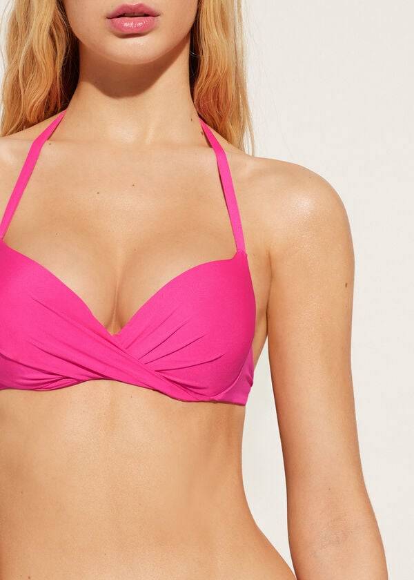 Women's Calzedonia Soft Graduated Super Padded Push-up Indonesia Eco Bikini Tops Pink | IE1963HK