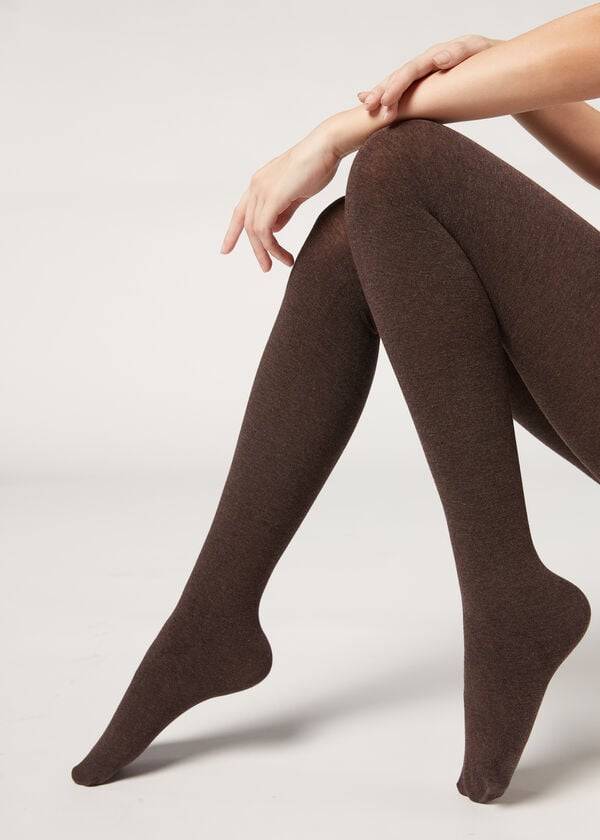 Women's Calzedonia Soft Modal and Cashmere Blend Opaque Tights Brown | IE1065WY