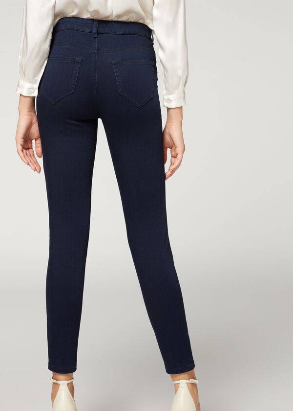 Women's Calzedonia Soft Touch Thermal Skinny Jeans Navy | IE2611QZ