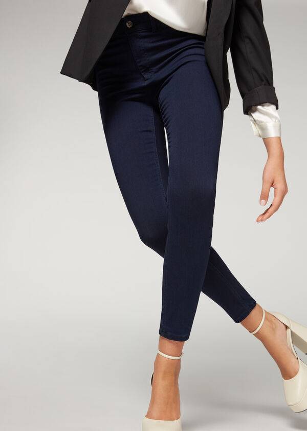 Women's Calzedonia Soft Touch Thermal Skinny Jeans Navy | IE2611QZ