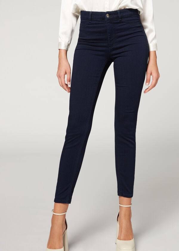 Women\'s Calzedonia Soft Touch Thermal Skinny Jeans Navy | IE2611QZ