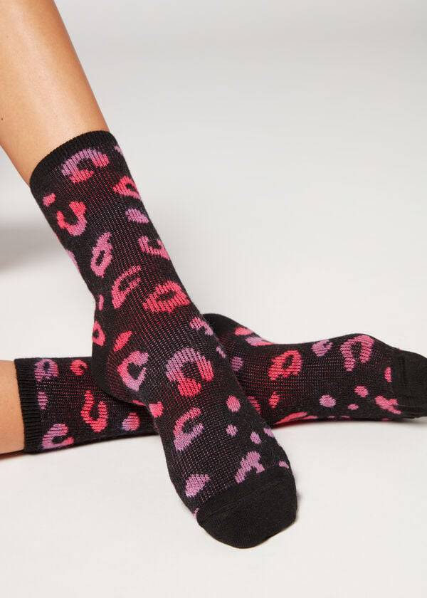 Women\'s Calzedonia Spotted Cashmere Short Socks Black / Pink | IE2540ZG