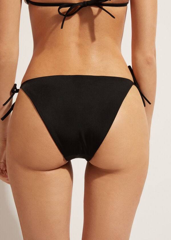 Women's Calzedonia String Dubai Bikini Bottoms Black | IE1590UT