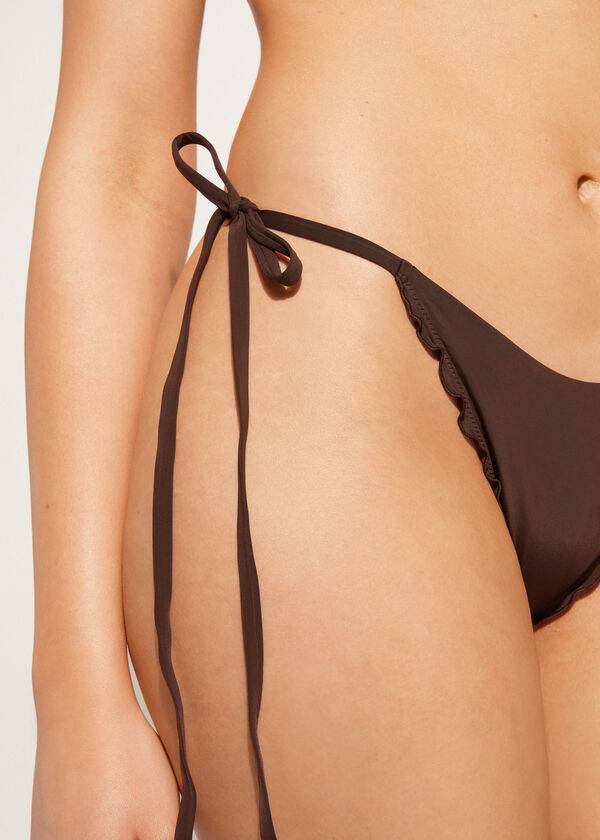 Women's Calzedonia String Thong Islamorada Bikini Bottoms Coffee Brown | IE1618OR