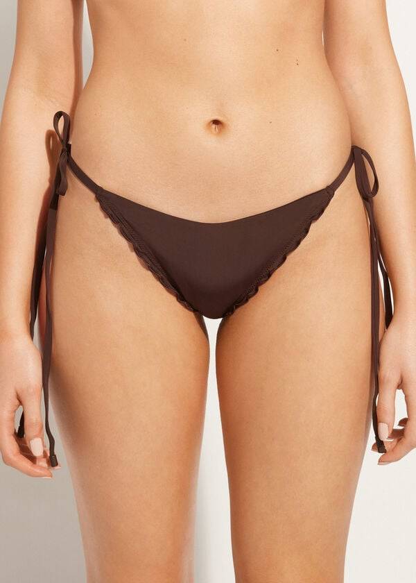 Women\'s Calzedonia String Thong Islamorada Bikini Bottoms Coffee Brown | IE1618OR