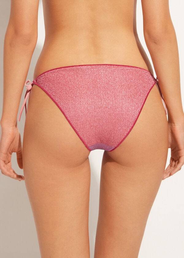 Women's Calzedonia String Tie Lamé Lisbona Bikini Bottoms Pink | IE1621SO