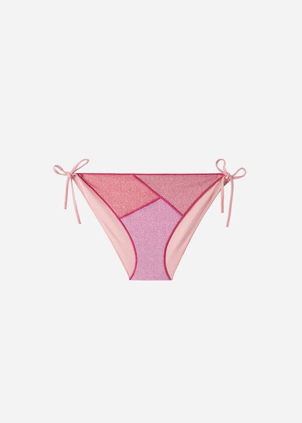 Women's Calzedonia String Tie Lamé Lisbona Bikini Bottoms Pink | IE1621SO