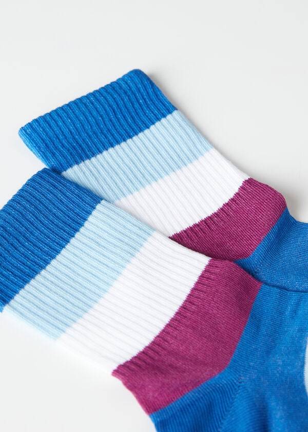 Women's Calzedonia Stripe Patterned Short Socks Blue | IE2543JJ