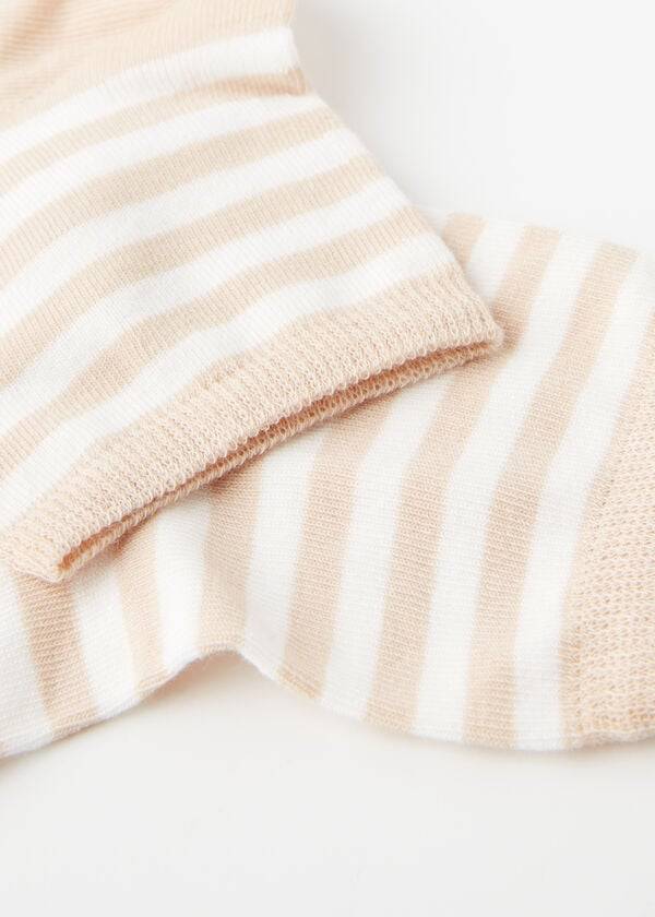 Women's Calzedonia Stripe Patterned Short Socks Beige | IE2545GL