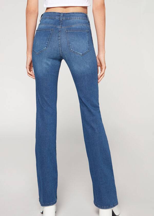 Women's Calzedonia Super Flex Denim High Waist Bootcut Jeans Blue | IE2614BC