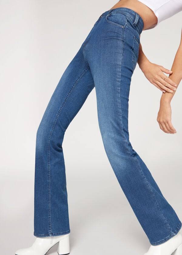 Women's Calzedonia Super Flex Denim High Waist Bootcut Jeans Blue | IE2614BC