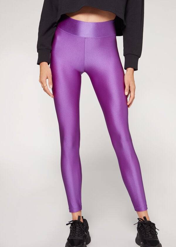 Women\'s Calzedonia Super Shiny Leggings Purple | IE2691KI