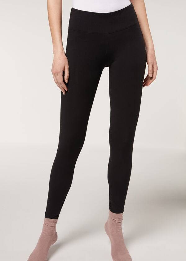 Women\'s Calzedonia Supima Cotton Leggings Black | IE2693HK