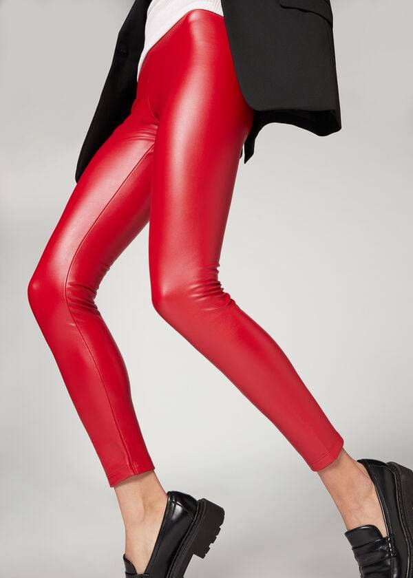 Women's Calzedonia Thermal Leather Effect Leggings Red | IE2699AP