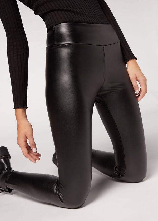 Women's Calzedonia Thermal Leather Effect Leggings Black | IE2700PQ