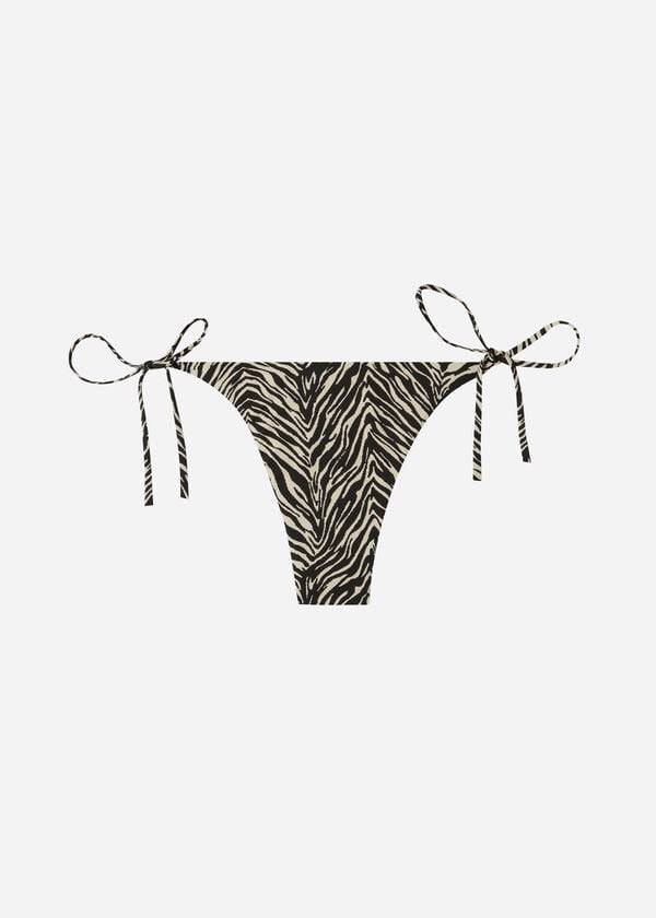 Women's Calzedonia Thong Zebra Nairobi Bikini Bottoms Black | IE1641YU