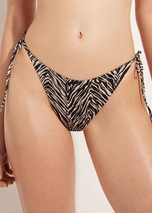 Women\'s Calzedonia Thong Zebra Nairobi Bikini Bottoms Black | IE1641YU