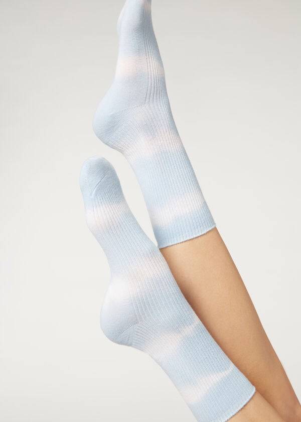 Women\'s Calzedonia Tie Dye Patterned Short Socks Blue | IE2551OR