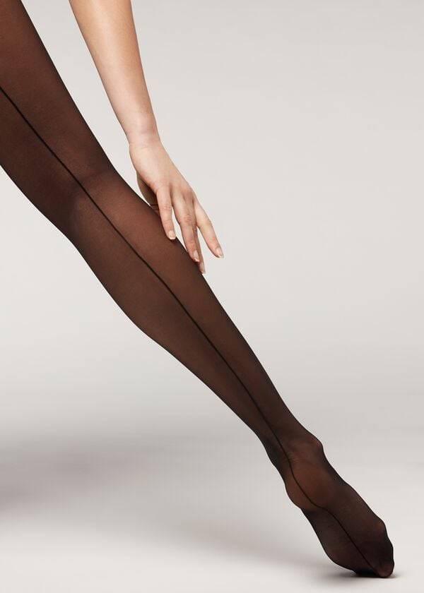 Women's Calzedonia Total Shaper Back Seam Patterned Tights Black | IE1132JJ