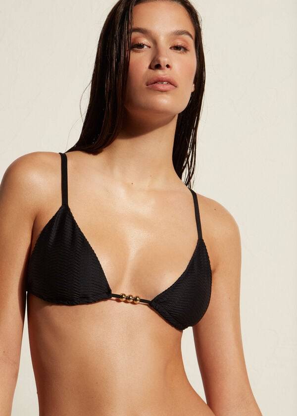 Women's Calzedonia Triangle String Casablanca Bikini Tops Black | IE2029RW