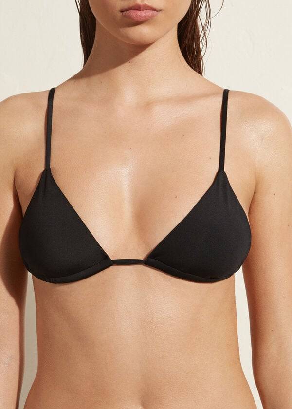 Women's Calzedonia Triangle String Indonesia Eco rosa Bikini Tops Black | IE2041HK