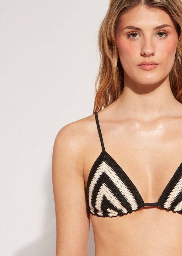 Women's Calzedonia Triangle String Mumbai Bikini Tops Black / Beige | IE2053WY