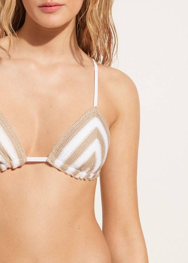 Women's Calzedonia Triangle String Mumbai Bikini Tops White / Beige | IE2054EX