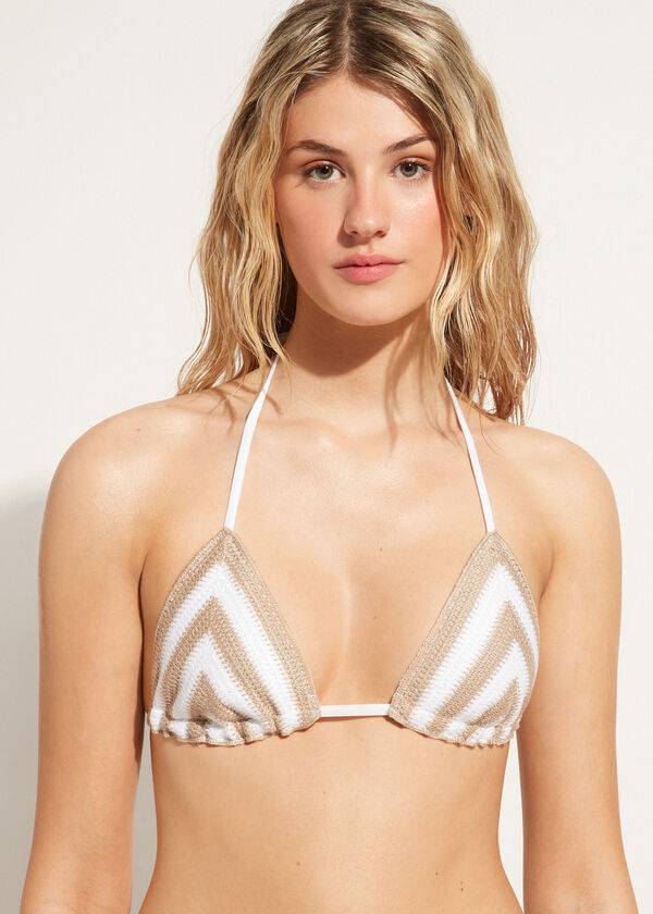 Women\'s Calzedonia Triangle String Mumbai Bikini Tops White / Beige | IE2054EX