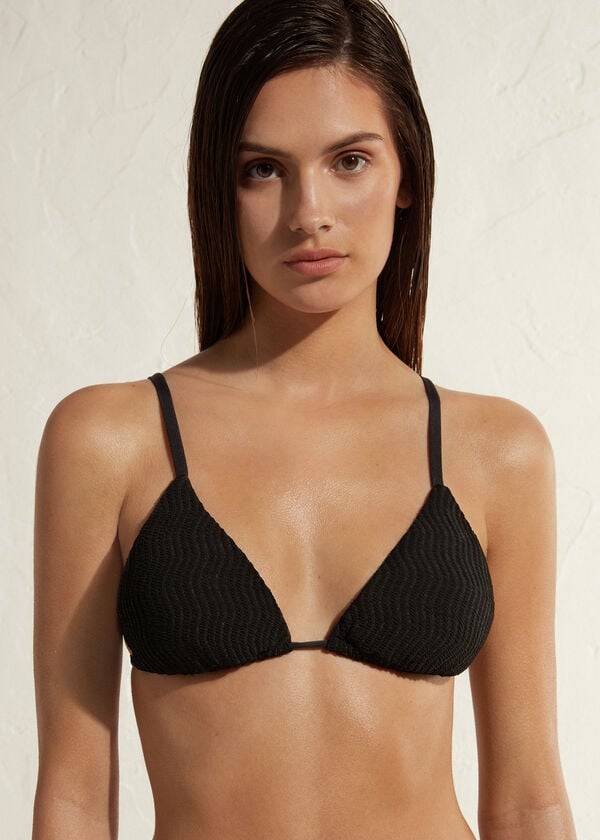 Women's Calzedonia Triangle String Mykonos Bikini Tops Black | IE2055RW