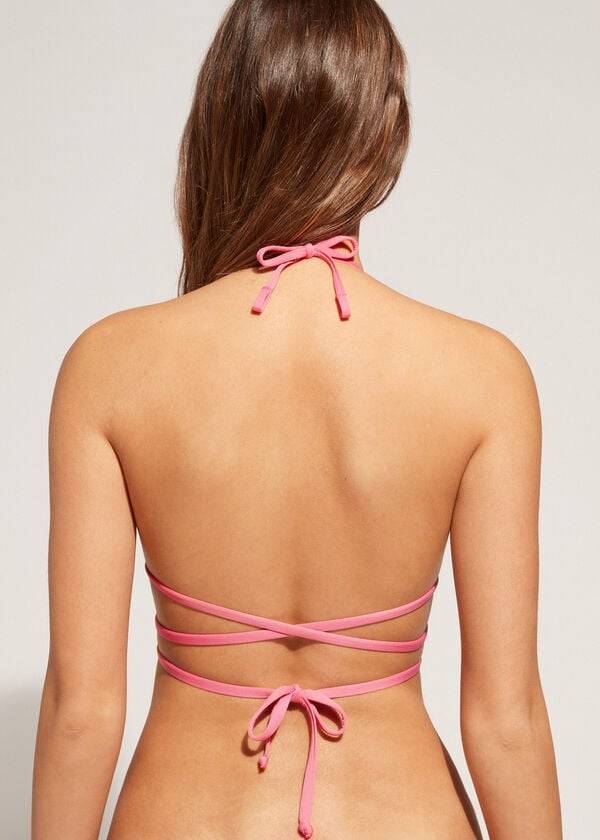 Women's Calzedonia Triangle String Tie San Diego Bikini Tops Pink | IE2062AP