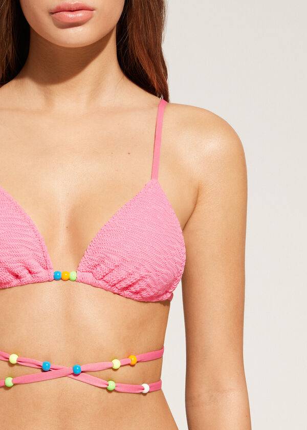 Women's Calzedonia Triangle String Tie San Diego Bikini Tops Pink | IE2062AP