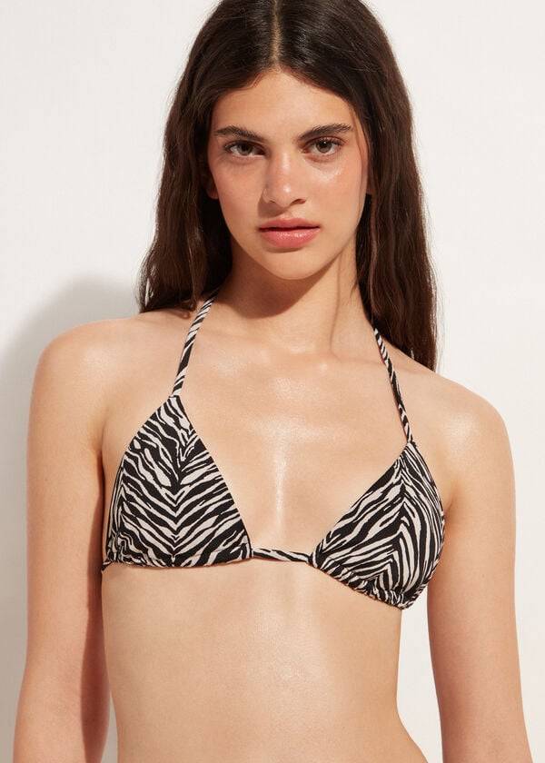 Women\'s Calzedonia Triangle String Zebra Nairobi Bikini Tops Black | IE2065FM