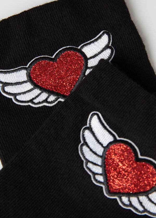 Women's Calzedonia Winged Heart Appliqué Short Socks Black | IE2557EX