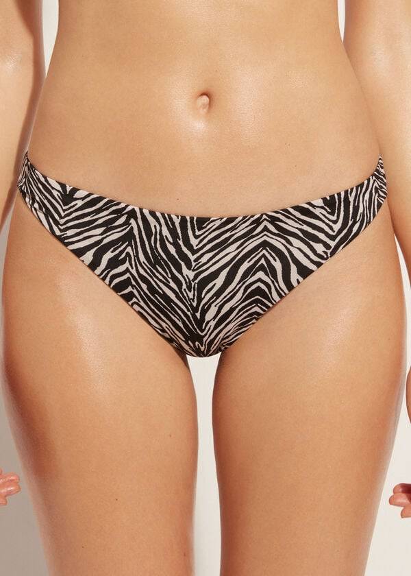 Women\'s Calzedonia Zebra Nairobi Bikini Bottoms Black | IE1661MA