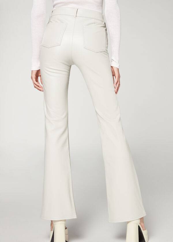 Women's Calzedonia Zip and Button Coated Thermal Flared Leggings White | IE2711NB